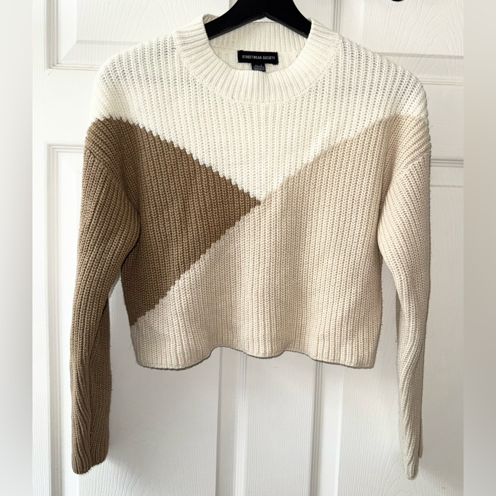 Streetwear Society Cream and Brown Geometric Sweater